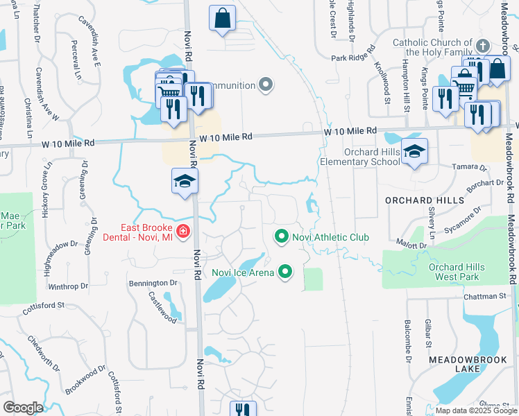 map of restaurants, bars, coffee shops, grocery stores, and more near 23789 Seminole Trail in Novi