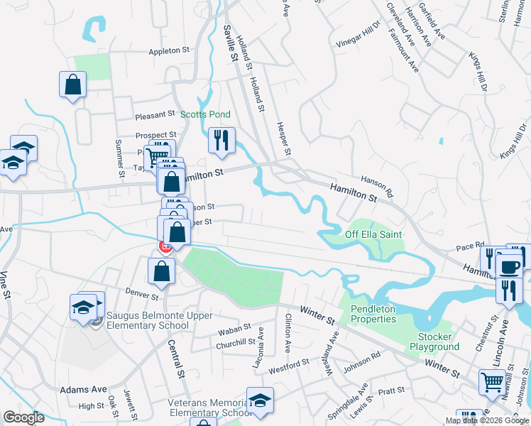 map of restaurants, bars, coffee shops, grocery stores, and more near 60 Biffin Court in Saugus