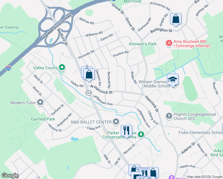 map of restaurants, bars, coffee shops, grocery stores, and more near 2 Ballard Terrace in Lexington