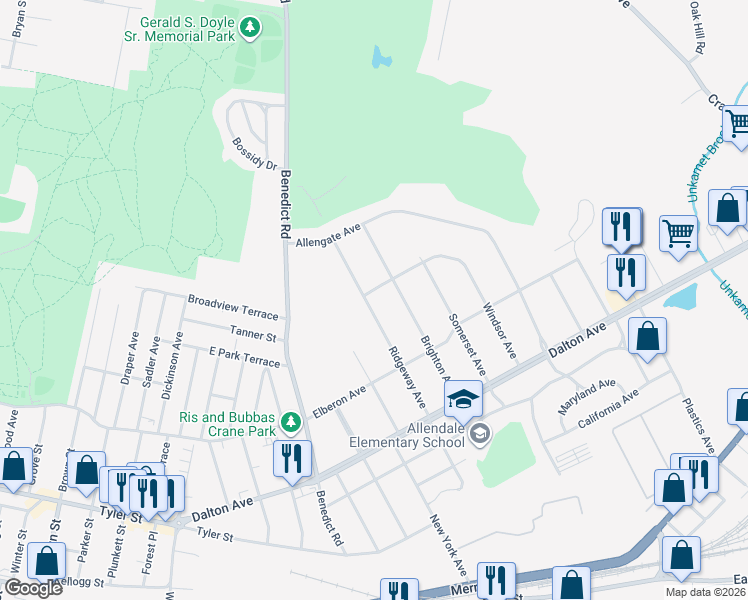 map of restaurants, bars, coffee shops, grocery stores, and more near 118 Ridgeway Ave in Pittsfield