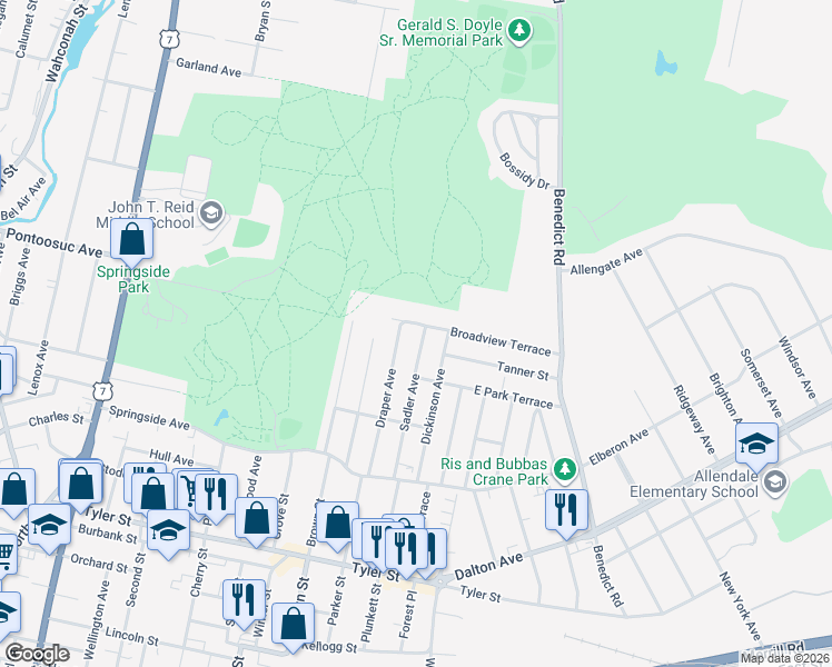 map of restaurants, bars, coffee shops, grocery stores, and more near 126 Sadler Avenue in Pittsfield