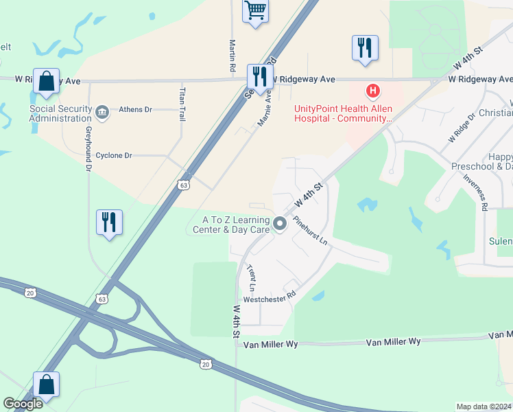 map of restaurants, bars, coffee shops, grocery stores, and more near 3850 Pineview Place in Waterloo