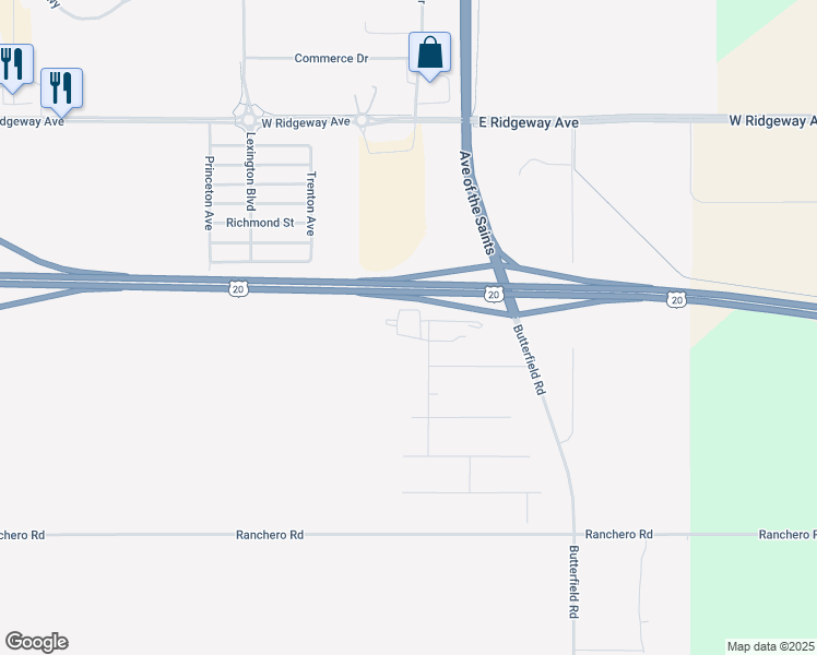map of restaurants, bars, coffee shops, grocery stores, and more near Butterfield Road in Cedar Falls