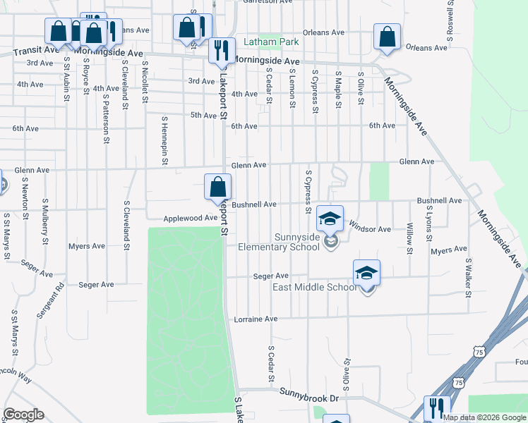 map of restaurants, bars, coffee shops, grocery stores, and more near 2600-2698 S Cedar St in Sioux City