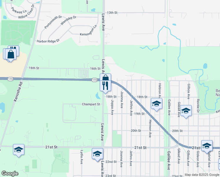 map of restaurants, bars, coffee shops, grocery stores, and more near 1712 Joppa Avenue in Zion