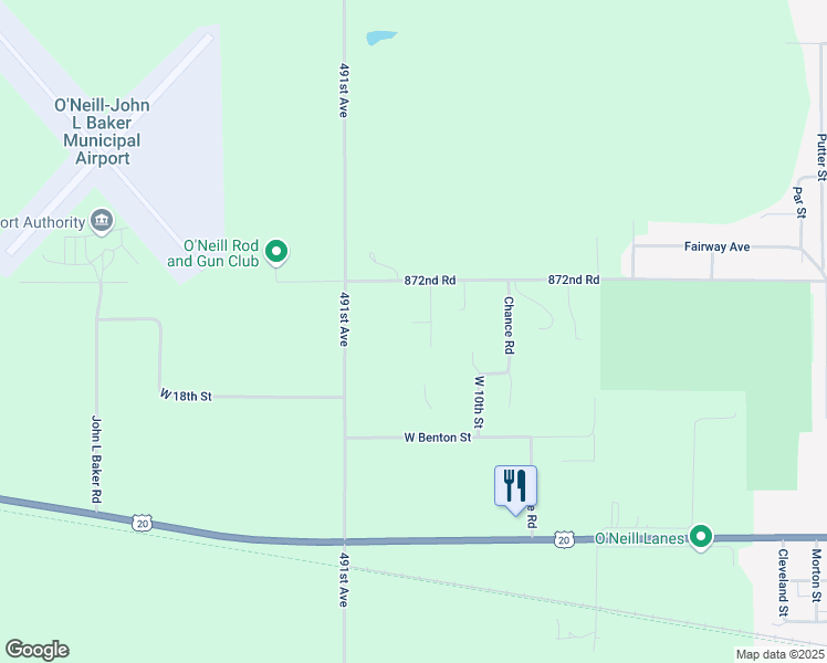 map of restaurants, bars, coffee shops, grocery stores, and more near 87101-87193 West 11th Street in O'Neill