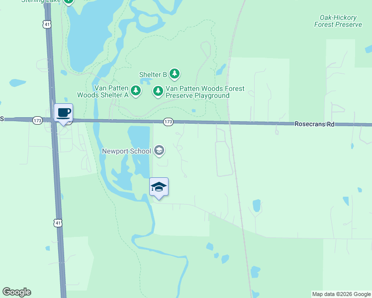 map of restaurants, bars, coffee shops, grocery stores, and more near 41389 North Old Woodford Road in Wadsworth