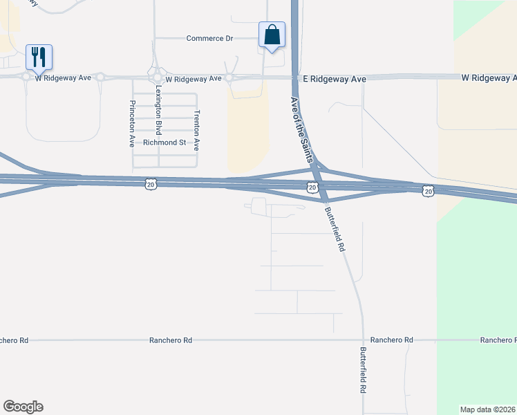 map of restaurants, bars, coffee shops, grocery stores, and more near Butterfield Road in Cedar Falls