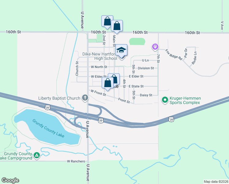 map of restaurants, bars, coffee shops, grocery stores, and more near in Dike