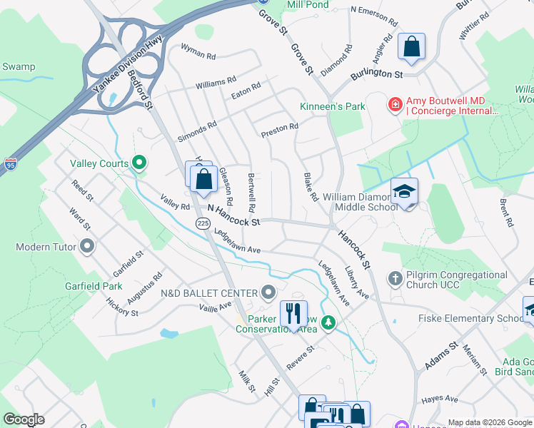 map of restaurants, bars, coffee shops, grocery stores, and more near 2 Ballard Terrace in Lexington