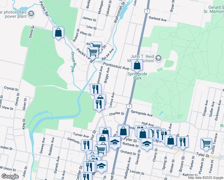 map of restaurants, bars, coffee shops, grocery stores, and more near 73 Lenox Avenue in Pittsfield