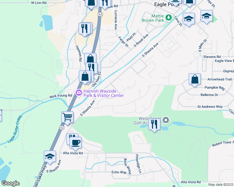 map of restaurants, bars, coffee shops, grocery stores, and more near 140 Aberdeen Lane in Eagle Point