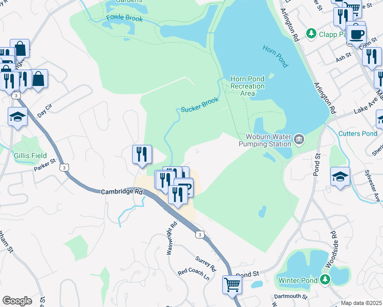 map of restaurants, bars, coffee shops, grocery stores, and more near 3 Rehabilitation Way in Woburn