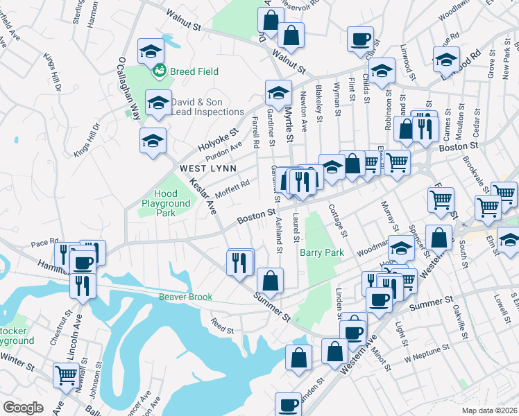 map of restaurants, bars, coffee shops, grocery stores, and more near 649 Boston Street in Lynn