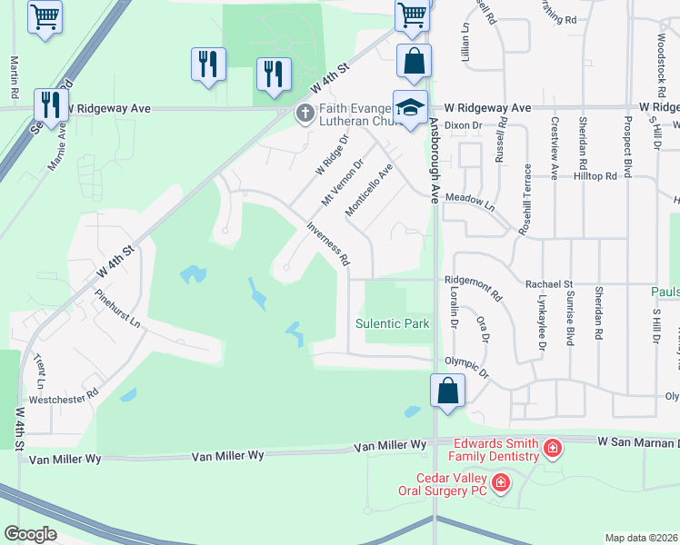 map of restaurants, bars, coffee shops, grocery stores, and more near 3538 Inverness Rd in Waterloo