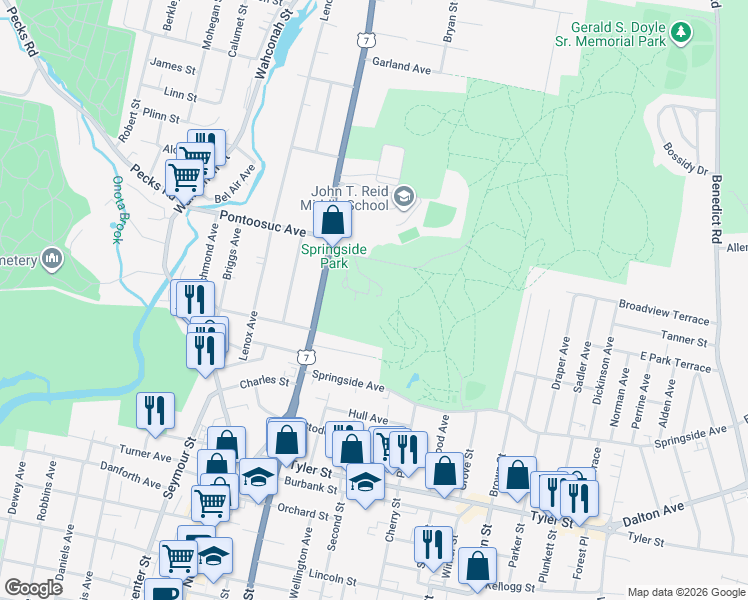 map of restaurants, bars, coffee shops, grocery stores, and more near 874 North Street in Pittsfield