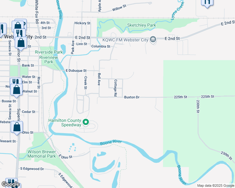 map of restaurants, bars, coffee shops, grocery stores, and more near 1200-1220 Cottage Rd in Webster City