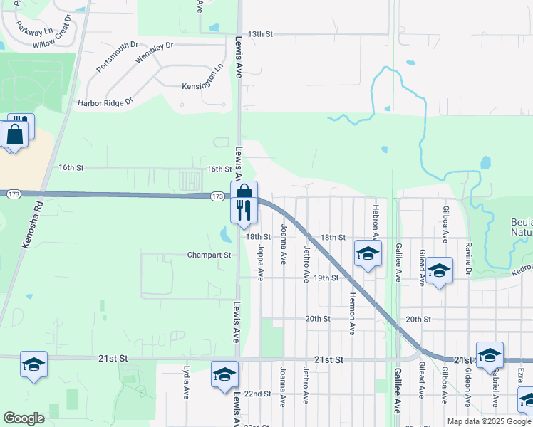 map of restaurants, bars, coffee shops, grocery stores, and more near 1709 Joppa Avenue in Zion