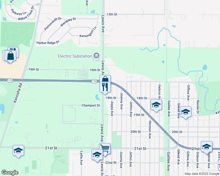 map of restaurants, bars, coffee shops, grocery stores, and more near 1712 Joppa Avenue in Zion