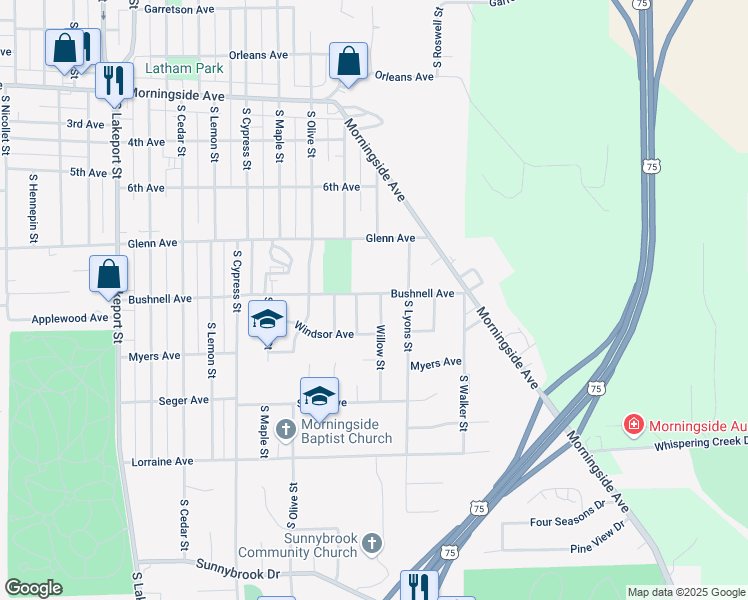 map of restaurants, bars, coffee shops, grocery stores, and more near 2608 South Oleander Street in Sioux City