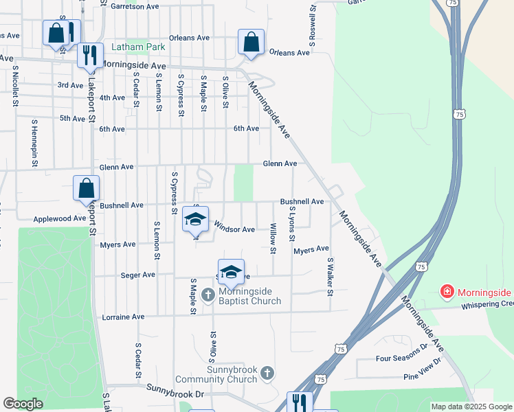 map of restaurants, bars, coffee shops, grocery stores, and more near 2608 South Oleander Street in Sioux City