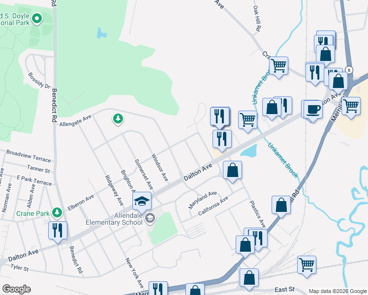 map of restaurants, bars, coffee shops, grocery stores, and more near 35 Kensington Ave in Pittsfield