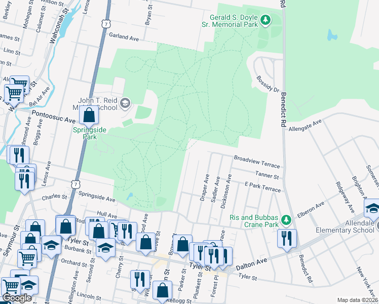 map of restaurants, bars, coffee shops, grocery stores, and more near 299 Brown Street in Pittsfield