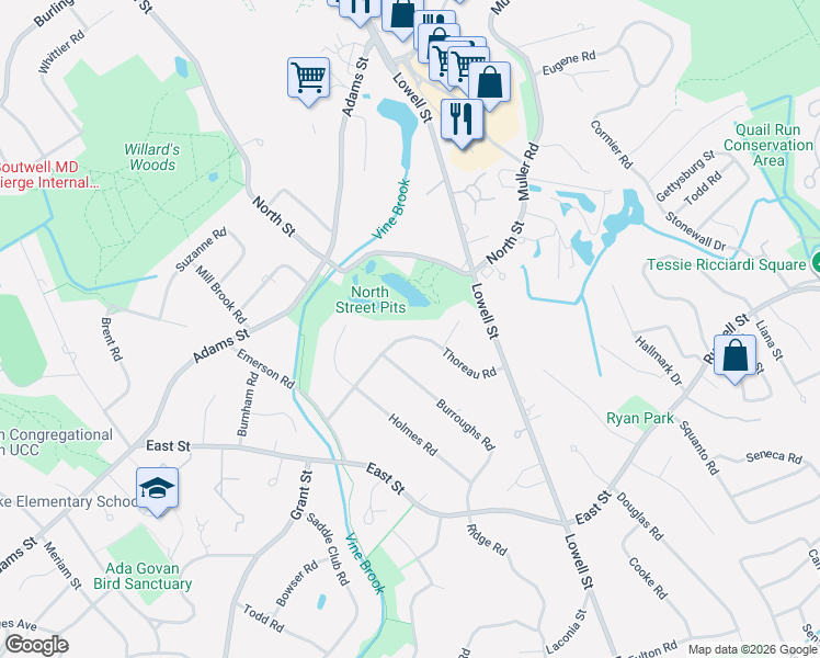 map of restaurants, bars, coffee shops, grocery stores, and more near 31 Burroughs Road in Lexington