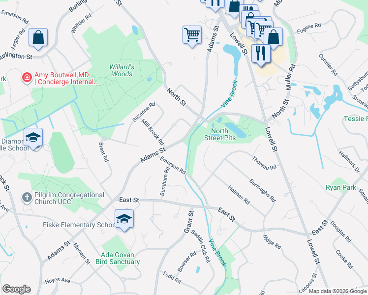 map of restaurants, bars, coffee shops, grocery stores, and more near 111 Adams Street in Lexington