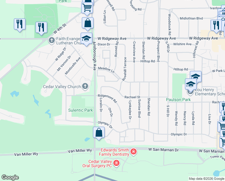 map of restaurants, bars, coffee shops, grocery stores, and more near 1045 Rachael St in Waterloo