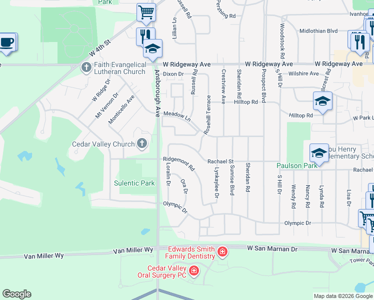 map of restaurants, bars, coffee shops, grocery stores, and more near 1045 Rachael St in Waterloo