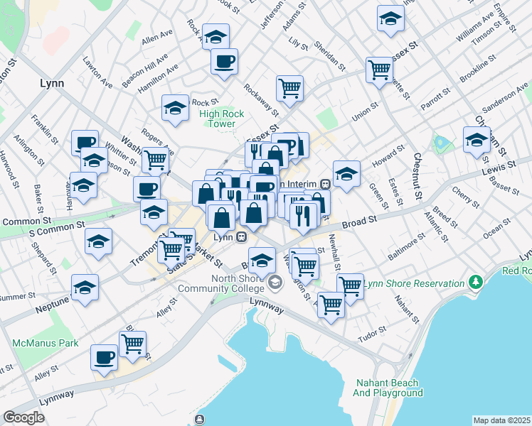 map of restaurants, bars, coffee shops, grocery stores, and more near 423 Union Street in Lynn