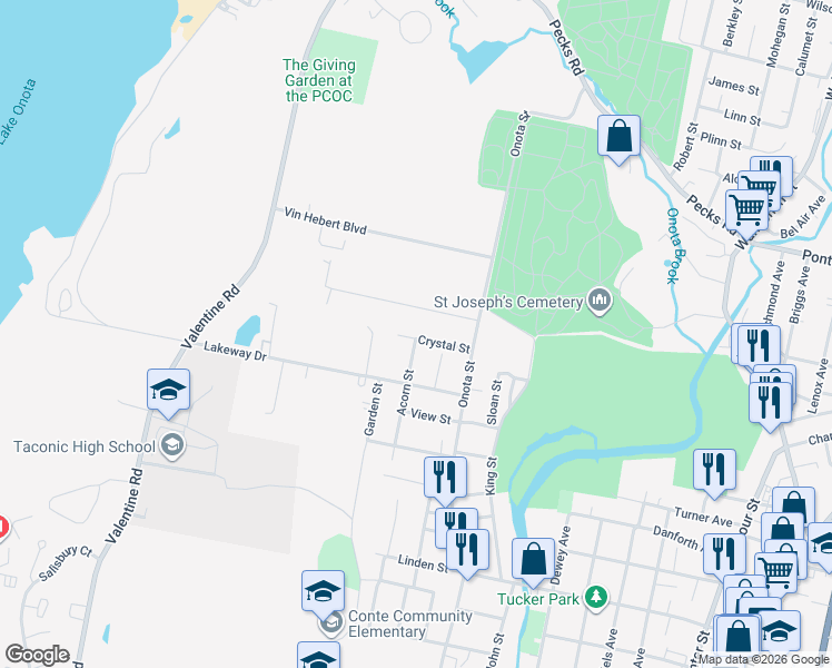 map of restaurants, bars, coffee shops, grocery stores, and more near 29 Crystal Street in Pittsfield