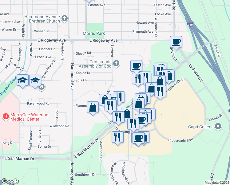 map of restaurants, bars, coffee shops, grocery stores, and more near 1911 Schukei Road in Waterloo