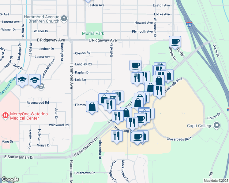 map of restaurants, bars, coffee shops, grocery stores, and more near 1911 Schukei Road in Waterloo
