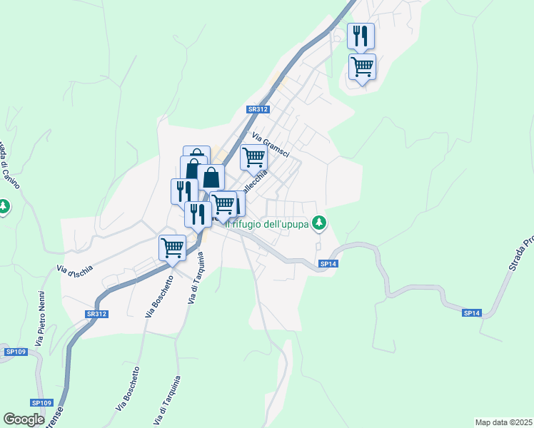map of restaurants, bars, coffee shops, grocery stores, and more near 11 Via Piave in Canino