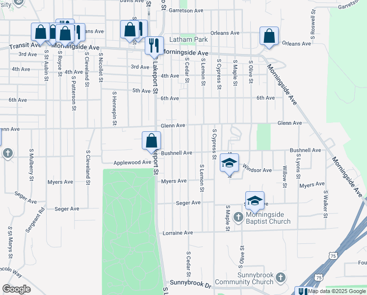 map of restaurants, bars, coffee shops, grocery stores, and more near 2600-2698 S Cedar St in Sioux City