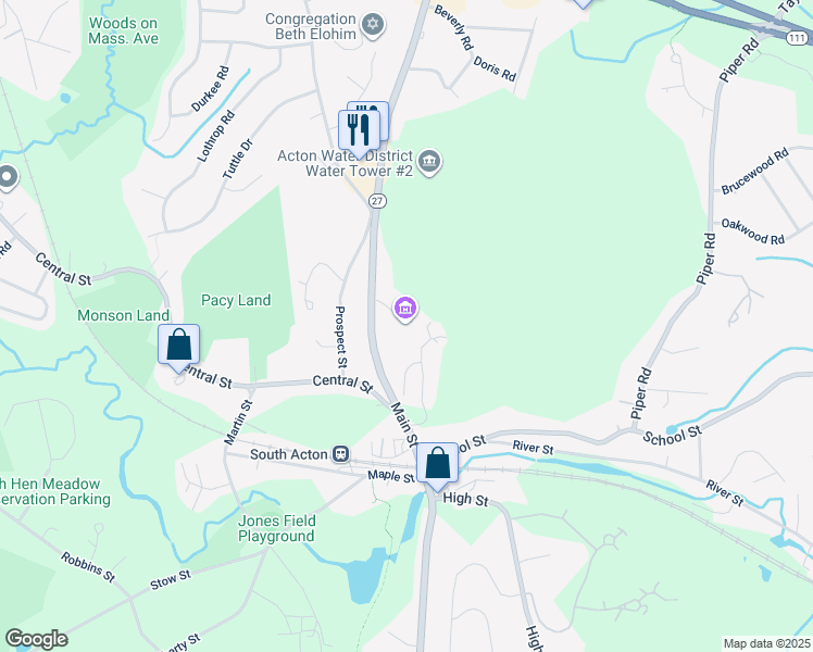 map of restaurants, bars, coffee shops, grocery stores, and more near 177 Main Street in Acton