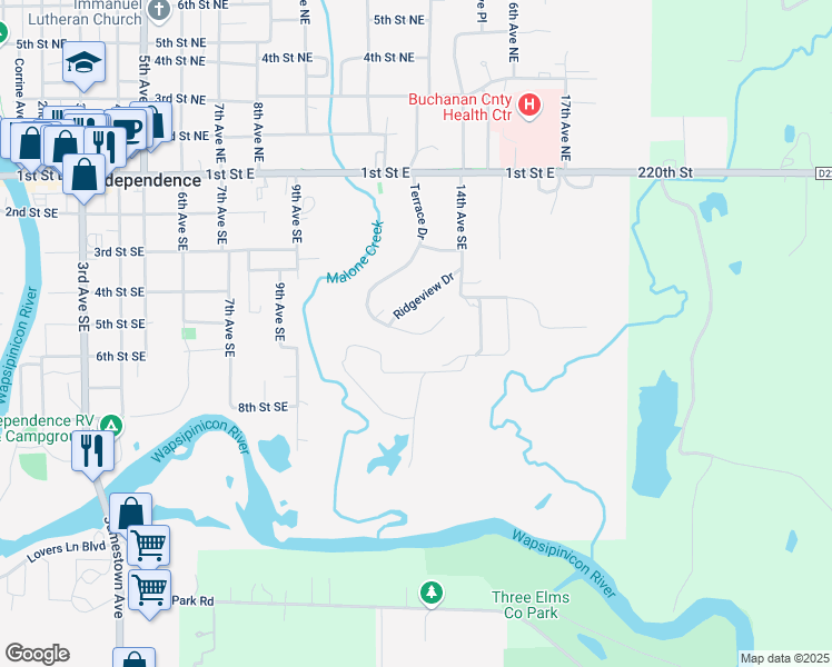 map of restaurants, bars, coffee shops, grocery stores, and more near Upper Terrace Drive in Independence