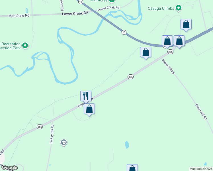 map of restaurants, bars, coffee shops, grocery stores, and more near 1200 Dryden Road in Ithaca