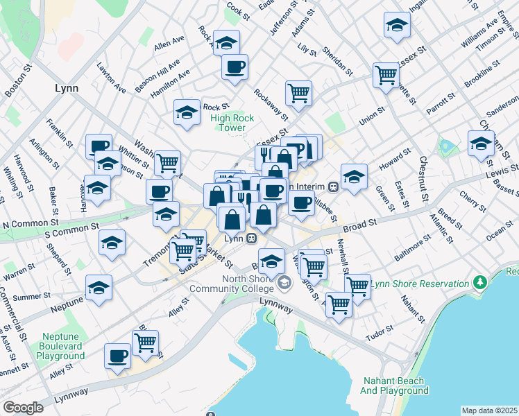 map of restaurants, bars, coffee shops, grocery stores, and more near 80 Almont Street in Lynn