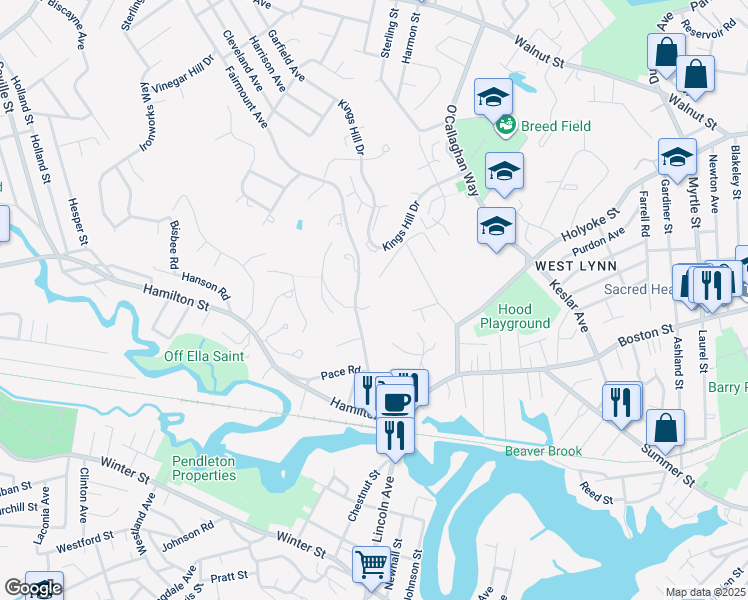 map of restaurants, bars, coffee shops, grocery stores, and more near 216 Fairmount Avenue in Lynn