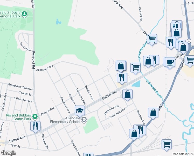 map of restaurants, bars, coffee shops, grocery stores, and more near 82 Allengate Ave in Pittsfield