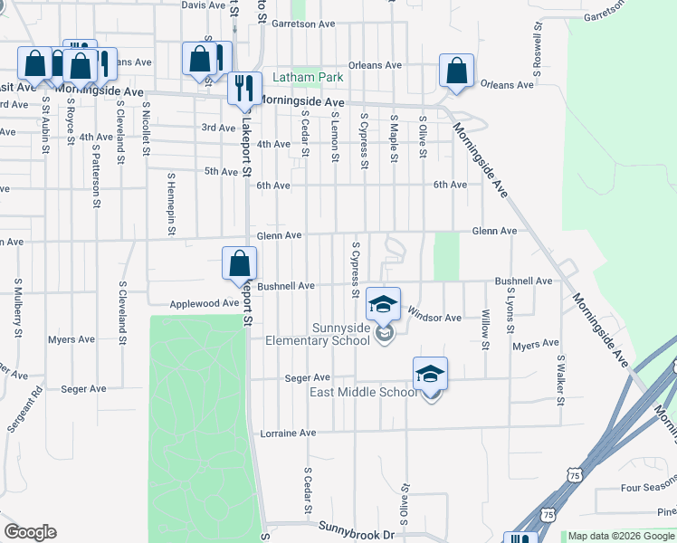 map of restaurants, bars, coffee shops, grocery stores, and more near 2500-2598 South Lemon Street in Sioux City