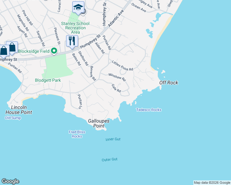 map of restaurants, bars, coffee shops, grocery stores, and more near 60 Gale Road in Swampscott