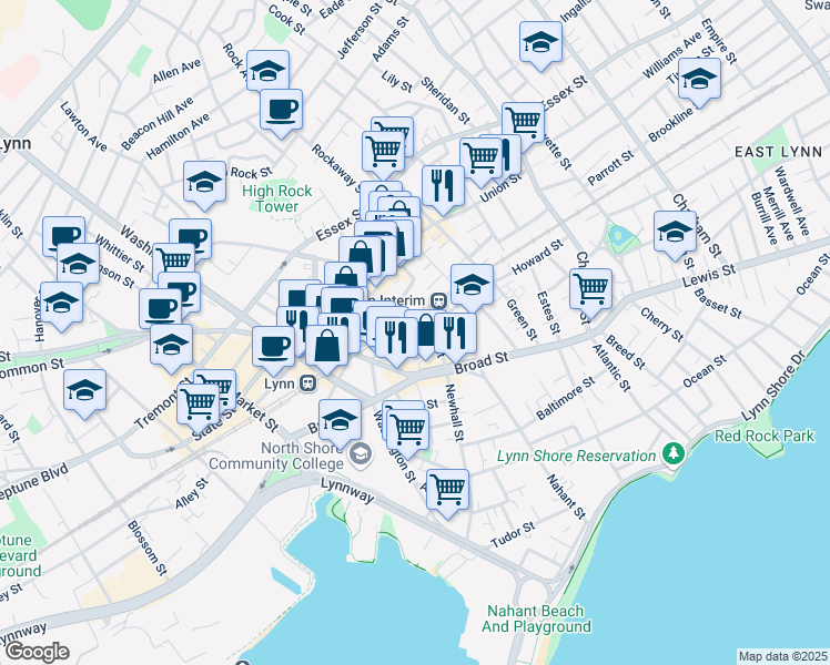 map of restaurants, bars, coffee shops, grocery stores, and more near 4 Mount Vernon Street in Lynn