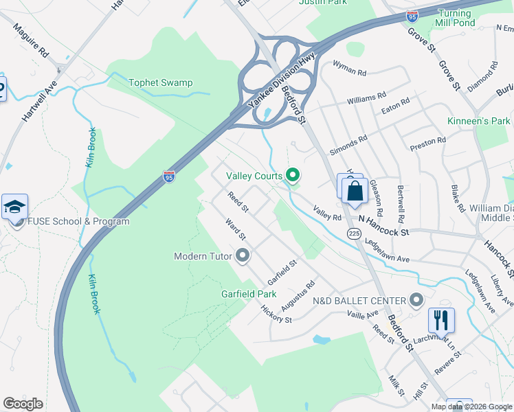 map of restaurants, bars, coffee shops, grocery stores, and more near 5 Park Street in Lexington