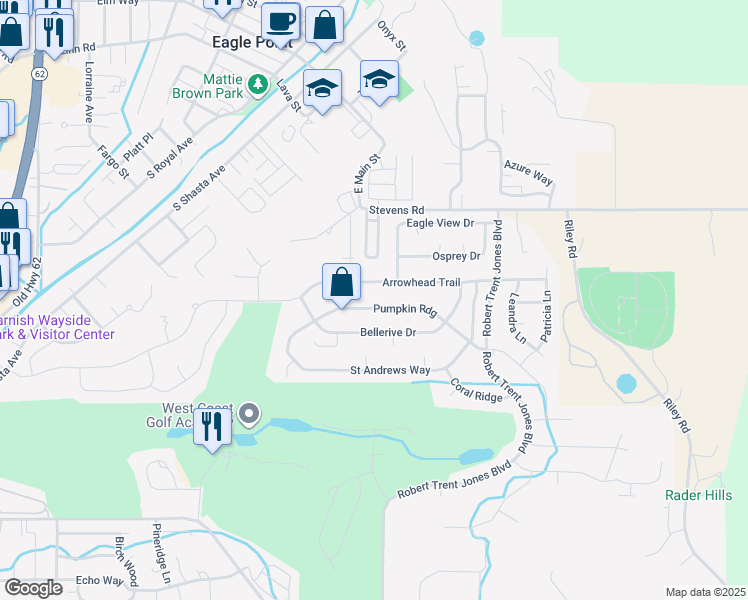 map of restaurants, bars, coffee shops, grocery stores, and more near 995 Pumpkin Ridge in Eagle Point