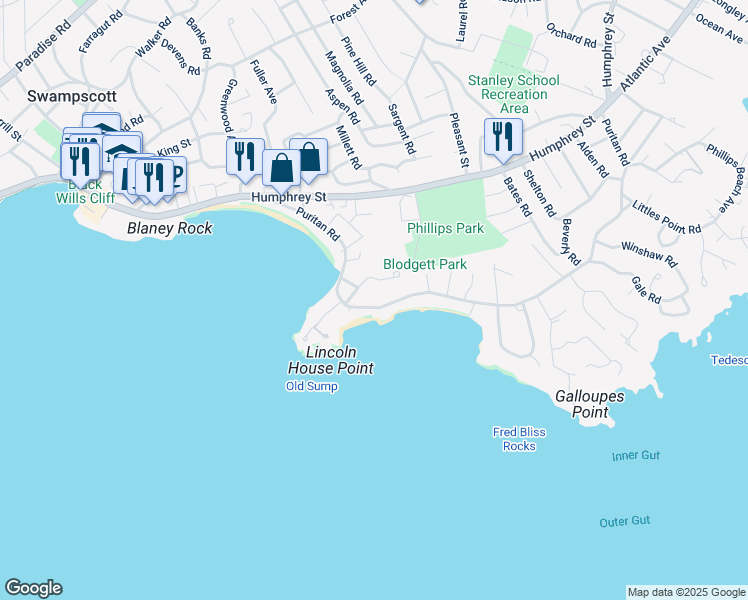 map of restaurants, bars, coffee shops, grocery stores, and more near 1 Sutton Place in Swampscott
