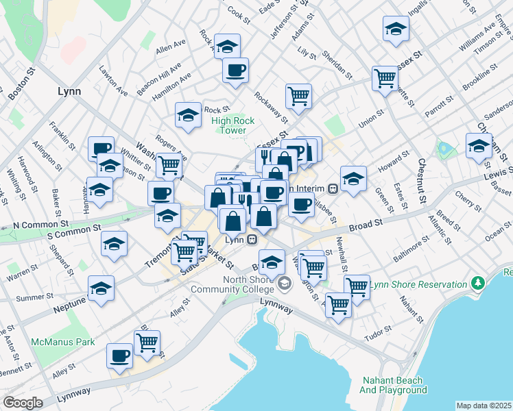 map of restaurants, bars, coffee shops, grocery stores, and more near 80 Almont Street in Lynn